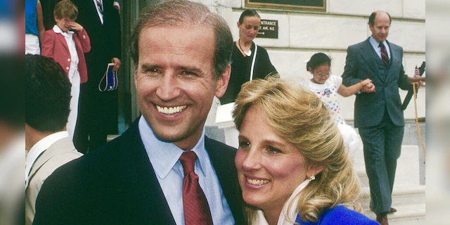 Sen. Joe Biden after announcing his candidacy for president in Wilimington, Delaware in June 1987, and taking the train to Washington D.C. The Senator and his wife Dr. Jill Biden make an appearance at the Dirkson Senate office building. Credit: Mark Reinstein