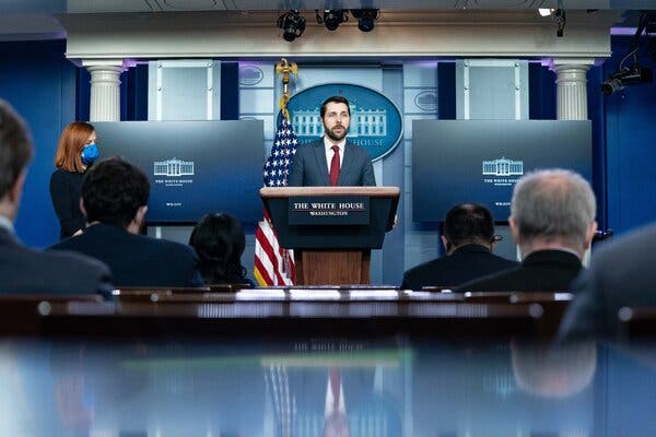 Brian Deese, the director of the White House’s National Economic Council, speaking at a news conference at the White House this month.