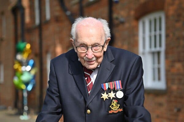 Captain Tom Moore, a British veteran of World War II, was hospitalized on Sunday. 