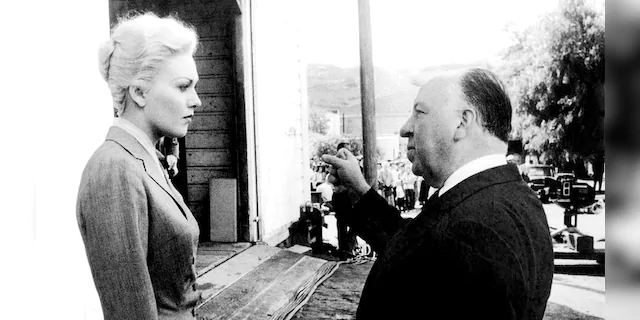 American actress Kim Novak with British director and producer Alfred Hitchcock on the set of his movie 'Vertigo.'