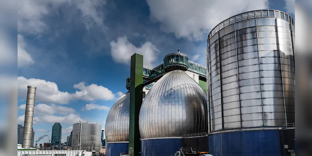 Department of Environmental Protection digester eggs stand at the Newtown Creek Wastewater Resource Recovery Facility Brooklyn.