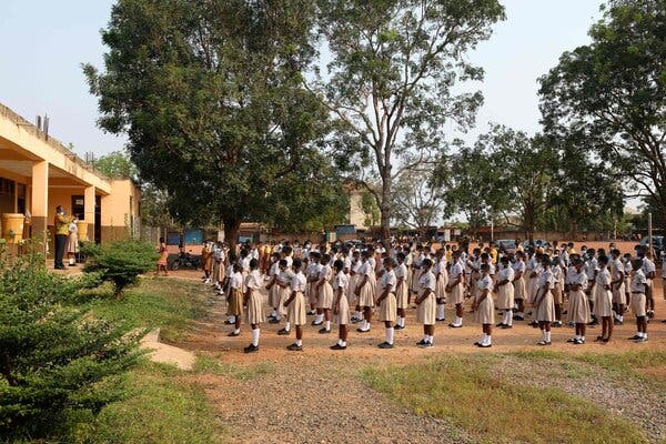 A school that reopened in Accra, Ghana, last month. The country has received a shipment of 600,000 vaccine doses.