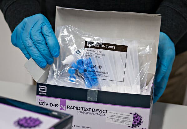 An Abbott Laboratories Panbio Covid-19 rapid antigen testing kit.