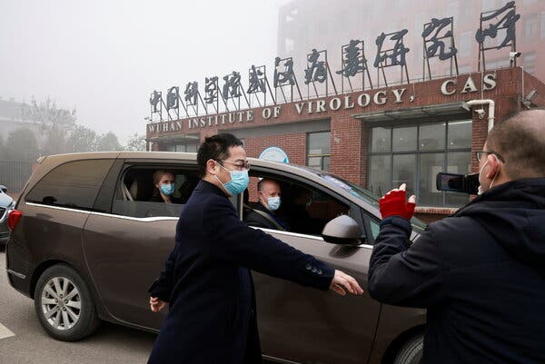 Members of the World Health Organization team arriving at the Wuhan Institute of Virology in China on Wednesday. The center houses a state-of-the-art laboratory known for its research on coronaviruses.  
