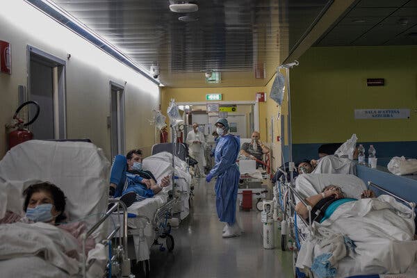 The emergency room of the Papa Giovanni XXIII hospital in Bergamo, Italy, where patients suspected of having Covid-19 were placed under observation  in March last year.