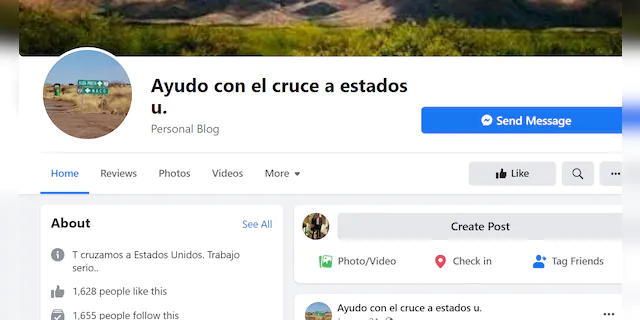 Facebook page reads, "I help with the crossing to [U.S.]" in Spanish (Fox News screenshot)
