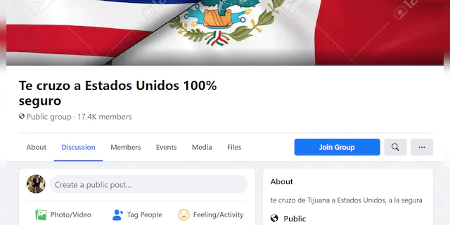 Facebook page reads, "I cross you to the United States 100% safe" (Fox News screenshot)