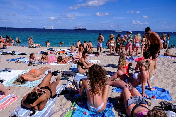 Beachgoers in Fort Lauderdale, Fla., this month. Officials are anticipating large crowds in the coming weeks.