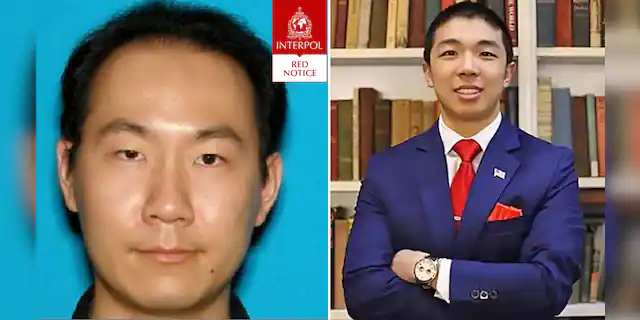 Qinxuan Pan (left) pictured in the Interpol Red Notice. He is charged with murdering Kevin Jiang in New Haven, Connecticut, on Feb. 6. 