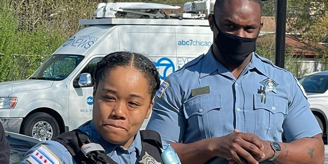 Officers Rhonda Ward (left) and Julius Givens (right) explained in a news conference how they rushed Swaysee Rankin, 13, to the hospital after he was shot Monday night. 