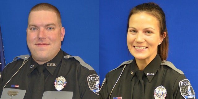 Elsmere Police Officers Brian Evans and Alexis Day.