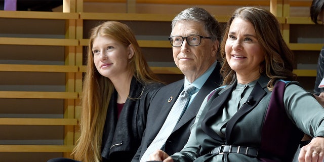 Phoebe Adele Gates, Bill Gates, and Melinda Gates are pictured in 2017. Phoebe is the Gates' third and youngest child. (Photo by Jamie McCarthy/Getty Images for Bill and Melinda Gates Foundation)