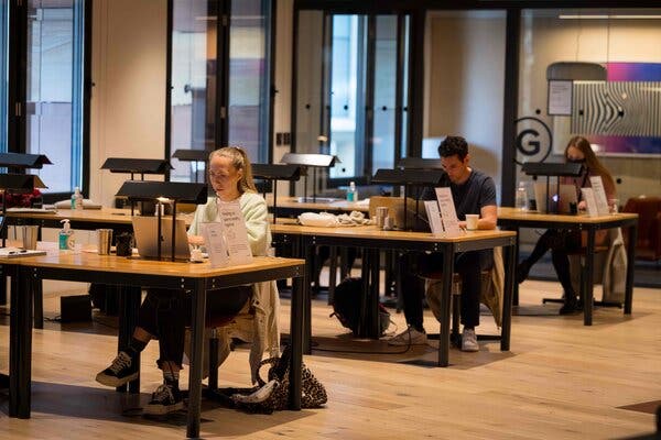 A coworking space in London last month run by WeWork. Sandeep Mathrani, the company’s chief executive drew Twitter fire when he said on Wednesday that employees who work from home are the “least engaged.” 