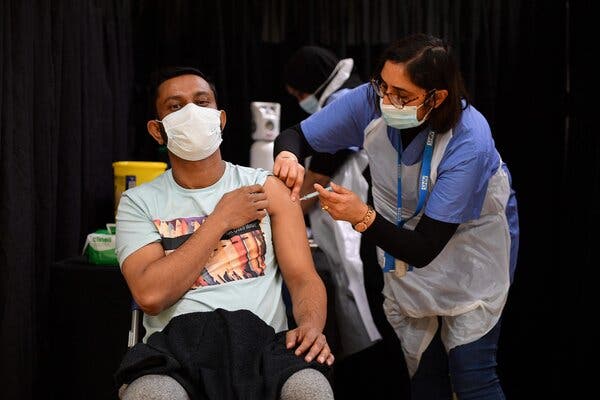A vaccination center in London in April. The British authorities are considering reintroducing local lockdowns to stem the spread of a coronavirus variant first detected in India.