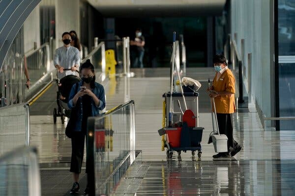 Changi Airport in Singapore this week. The airport outbreak began with an 88-year-old member of the airport cleaning crew who was fully vaccinated but who tested positive for the virus on May 5.