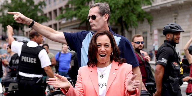 Vice President Kamala Harris joining marchers for the Capital Pride Parade on June 12 in Washington, D.C.