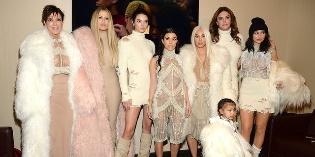 From left: Kris Jenner, Khloe Kardashian, Kendall Jenner, Kourtney Kardashian, Kim Kardashian West, North West, Caitlyn Jenner and Kylie Jenner attend Kanye West Yeezy Season 3 at Madison Square Garden on February 11, 2016 in New York City.  (Photo by Kevin Mazur/Getty Images for Yeezy Season 3)