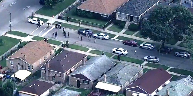 An aerial view over the shooting scene early Wednesday where one Chicago police officer and two ATF agents riding in an undercover vehicle were fired upon.