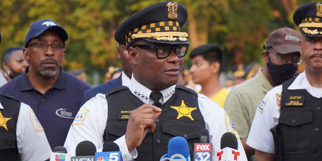 Chicago Police Superintendent David O. Brown speaks to the media and public last week about violence in the city