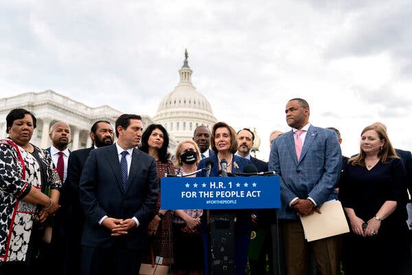 Speaker Nancy Pelosi met with Texas legislators pushing for action on voting rights last week. Six members of the delegation later tested positive for the coronavirus.