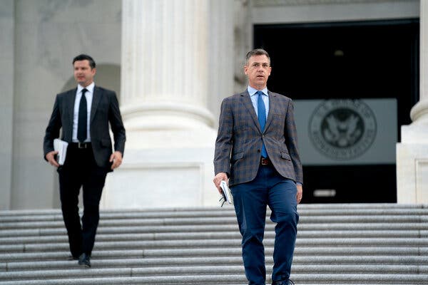 Representative Jim Banks departing the Capitol on Monday. He is among the loyalists that the minority leader Representative Kevin McCarthy has chosen to sit on the House committee investigating the Jan. 6 riot.