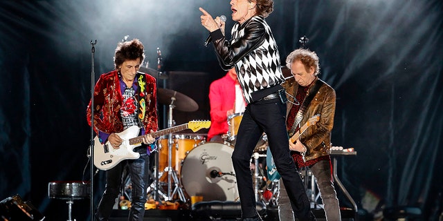 Ronnie Wood, Mick Jagger and Keith Richards of the Rolling Stones perform as they resume their ‘No Filter Tour’ North American Tour at the Soldier Field on June 21, 2019 in Chicago. 
