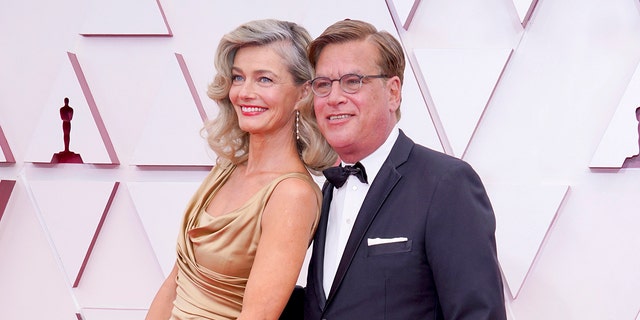 Paulina Porizkova and Aaron Sorkin attend the 93rd Annual Academy Awards at Union Station on April 25, 2021 in Los Angeles, California.