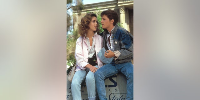 Claudia Wells and Michael J. Fox. on the set of ‘Back to the Future’.