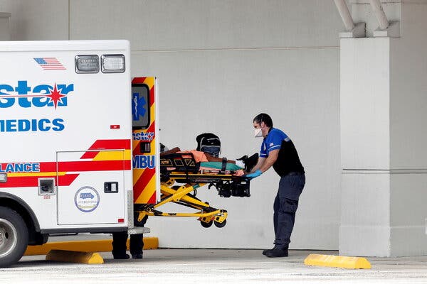 Paramedics admitting a patient to the emergency room at the Morton Plant Hospital in Clearwater, Fla., this month.