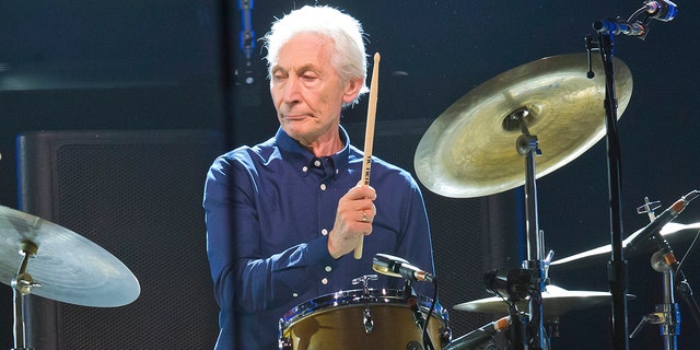 Charlie Watts, of the Rolling Stones, performs during a concert of the group's No Filter Europe Tour at U Arena in Nanterre, outside Paris, France, Oct. 22, 2017. 