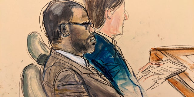 In this courtroom artist's sketch made from a video screen monitor of a Brooklyn courtroom, defendant R. Kelly, left, listens during the opening day of his trial, Wednesday, Aug. 18, 2021 in New York. The prosecutor described sex abuse claims against Kelly, saying the long-anticipated trial now underway was 'about a predator' who used his fame to entice girls, boys and young women before dominating and controlling them physically, sexually and psychologically.