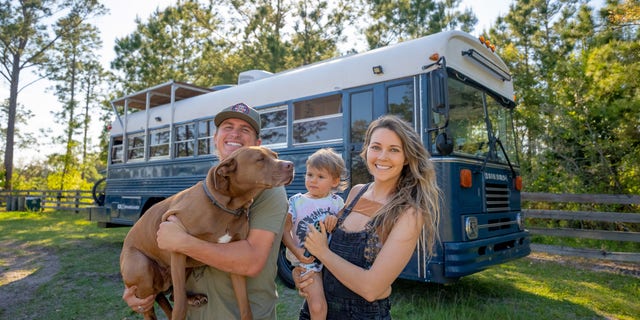 The Watsons also travel with their pitbull Rush.