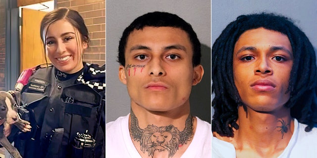Monty "Emonte" Morgan, middle, 21, is charged with first-degree murder in the fatal shooting of 29-year-old Chicago police officer Ella French, left, as well as attempted murder and other charges. His brother, right, was also charged. 