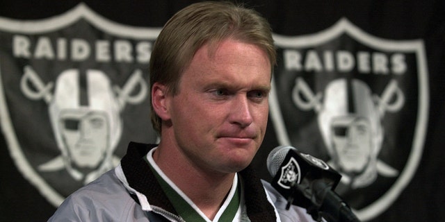 Jon Gruden, pictured here in 2001, led the Raiders to the NFL playoffs twice in his initial four-year tenure as the team's head coach.