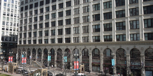 This photo shows looking east across State Street at the DePaul Center, home of the downtown Loop campus of DePaul University in Chicago, Illinois, 2020. Recently, a former DePaul University student was convicted on terrorism charges.