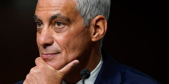U.S. Ambassador to Japan nominee Rahm Emanuel attends a hearing to examine his nomination before the Senate Foreign Relations Committee on Capitol Hill in Washington, Wednesday, Oct. 20, 2021. (AP Photo/Patrick Semansky)