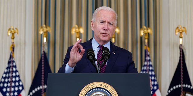 President Joe Biden delivers remarks on the debt ceiling during an event in the State Dining Room of the White House, Monday, Oct. 4, 2021, in Washington. (AP Photo/Evan Vucci) 