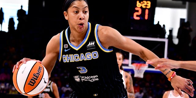 Candace Parker of the Chicago Sky drives to the basket against the Phoenix Mercury during Game 4 of the 2021 WNBA Finals on Oct. 17, 2021 at the Wintrust Arena in Chicago, Ill.