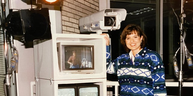 Amy Freeze in 1997 at KPTV in Portland, Oregon on the weather deck which was overlooking the Willamette River.