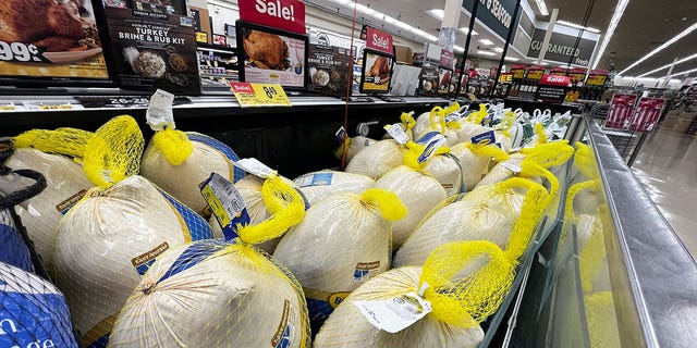 Turkeys are displayed for sale at a Jewel-Osco grocery store ahead of Thanksgiving, in Chicago, Illinois, U.S. November 18, 2021.