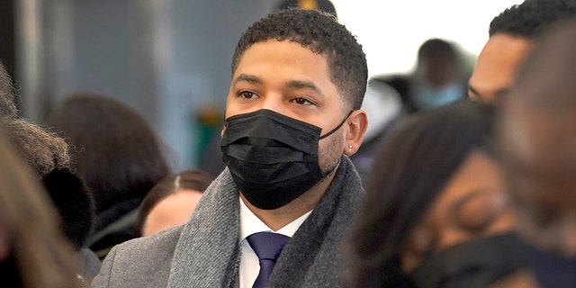 Actor Jussie Smollett arrives at the Leighton Criminal Courthouse on Wednesday, Dec. 8, 2021, day seven of his trial in Chicago. 