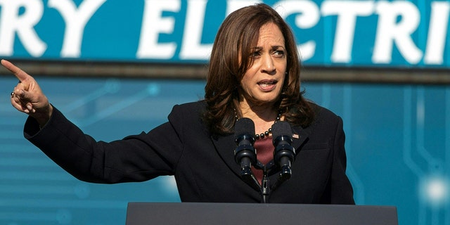 Vice President Kamala Harris gives remarks after touring the electric vehicle operations at Charlotte Area Transit Systems bus garage in Charlotte, North Carolina, on Dec. 2, 2020.