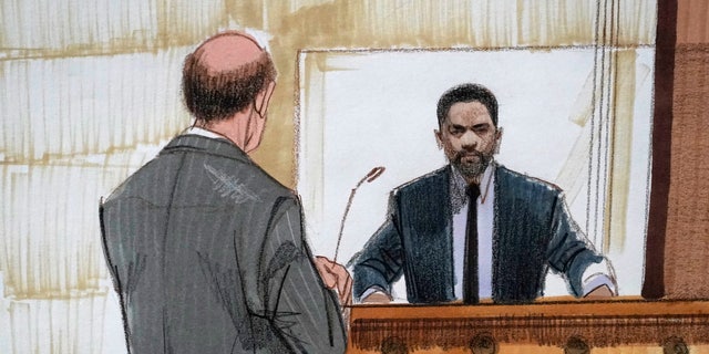 In this courtroom sketch, special prosecutor Dan Webb, left, cross-examines actor Jussie Smollett Tuesday, Dec. 7, 2021, in Chicago. 