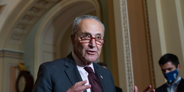 Senate Majority Leader Chuck Schumer, D-N.Y., speaks to the media on Capitol Hill on Oct. 19, 2021. (AP Photo/Jacquelyn Martin)
