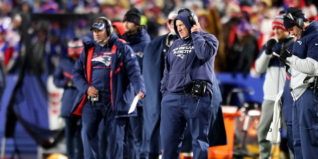 Head coach Bill Belichick of the New England Patriots reacts during the second quarter against the Buffalo Bills on Dec. 6, 2021, in Orchard Park, New York.