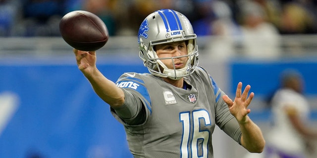 Detroit Lions quarterback Jared Goff throws during the second half against the Minnesota Vikings Sunday, Dec. 5, 2021, in Detroit.