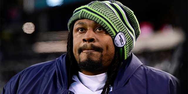 PHILADELPHIA, PENNSYLVANIA - JANUARY 05:  Marshawn Lynch #24 of the Seattle Seahawks looks on against the Philadelphia Eagles in the NFC Wild Card Playoff game at Lincoln Financial Field on January 05, 2020 in Philadelphia, Pennsylvania. (Photo by Steven Ryan/Getty Images)