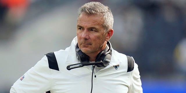 Jacksonville Jaguars head coach Urban Meyer on the field before a game against the Los Angeles Rams Sunday, Dec. 5, 2021, in Inglewood, Calif. Urban Meyer's tumultuous NFL tenure ended after just 13 games — and two victories — when the Jacksonville Jaguars fired him early Thursday, Dec. 16, 2021, after a series of missteps.