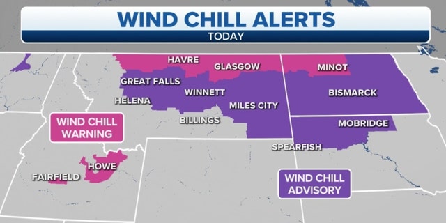 Wind chill alerts for Montana, Dakotas