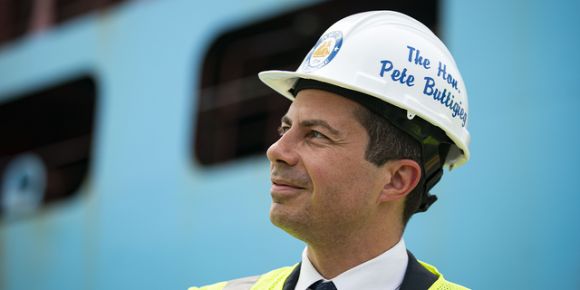 Pete Buttigieg, U.S. secretary of transportation, during a tour of the Seagirt marine terminal at the Port of Baltimore, Maryland, U.S., on Thursday, July 29, 2021. (Photographer: Al Drago/Bloomberg via Getty Images)